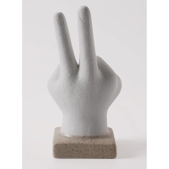 Peace Sign Hand sculpture Figurine White Ceramic Tabletop Boho Eclectic Decor - Picture 3 of 9